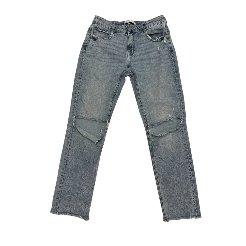ZARA Womens Distressed Skinny Slim Jeans Size‎ 6 Denim Pants Blue